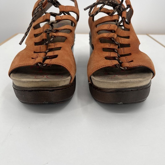 Bionica Women's Ghillie Sirus Wedge Leather Sandals Size 9.5 Orange Cognac - Picture 4 of 12